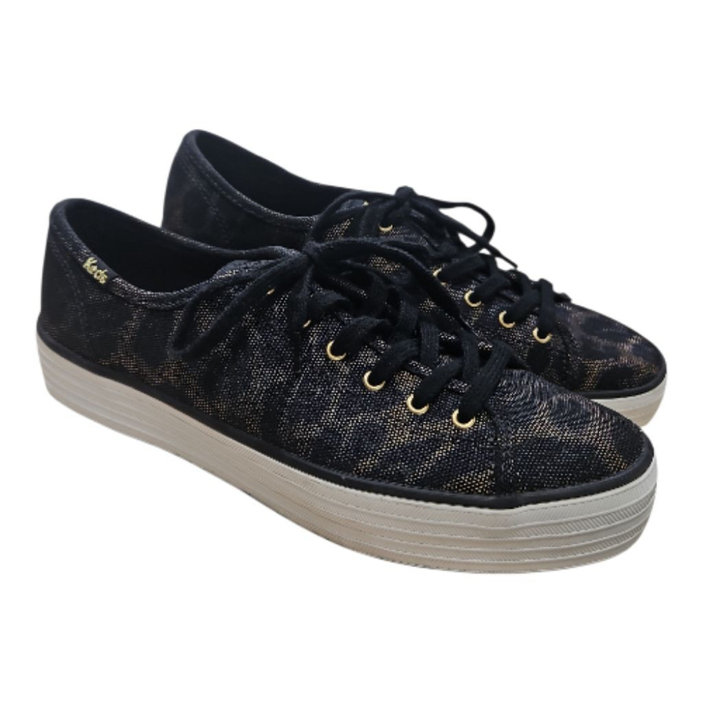 Keds Tripple Kick Canvas Lace-up Platform Sneaker Gold Leopard 8.5